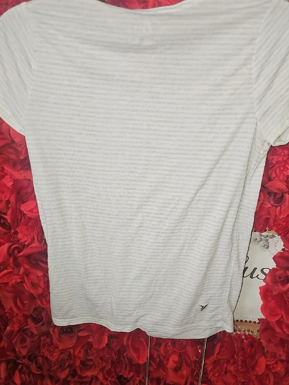 Old Navy Active Girls Light Gray Striped Knot-Front Short Sleeve Tee Size 14